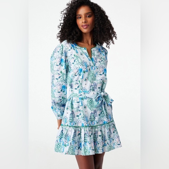 Roller Rabbit Winter Bari Philippa Dress Light Blue Winter Solstice Print S NEW - Picture 2 of 7